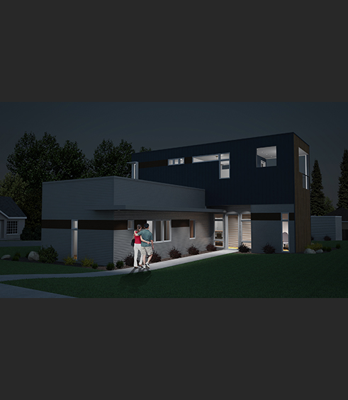 Crossroad House night rendering of entry